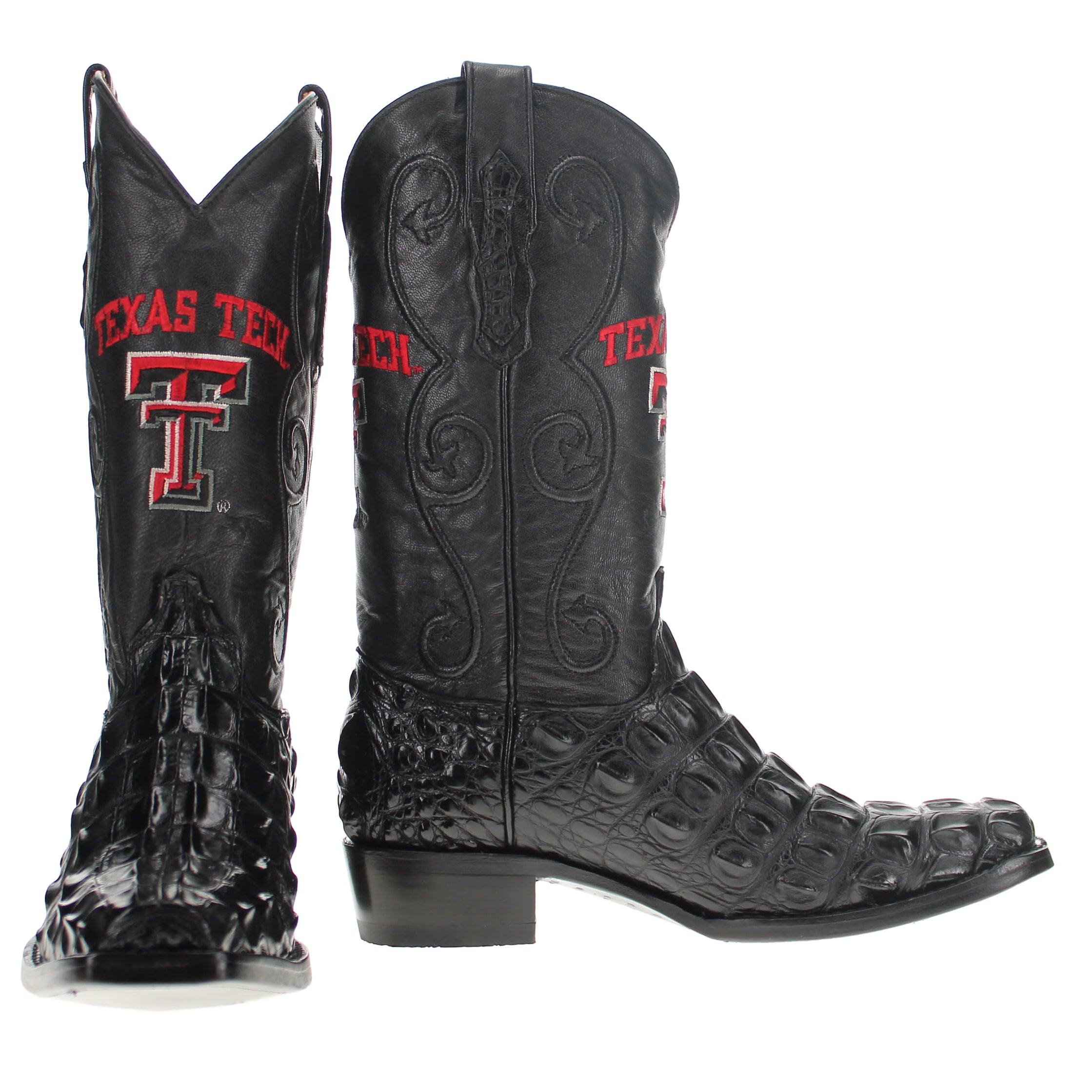 Men's Texas Tech University Red Raiders Black Hornback American Alligator Cowboy Boots David by Vaccari #select-a-toe_jw