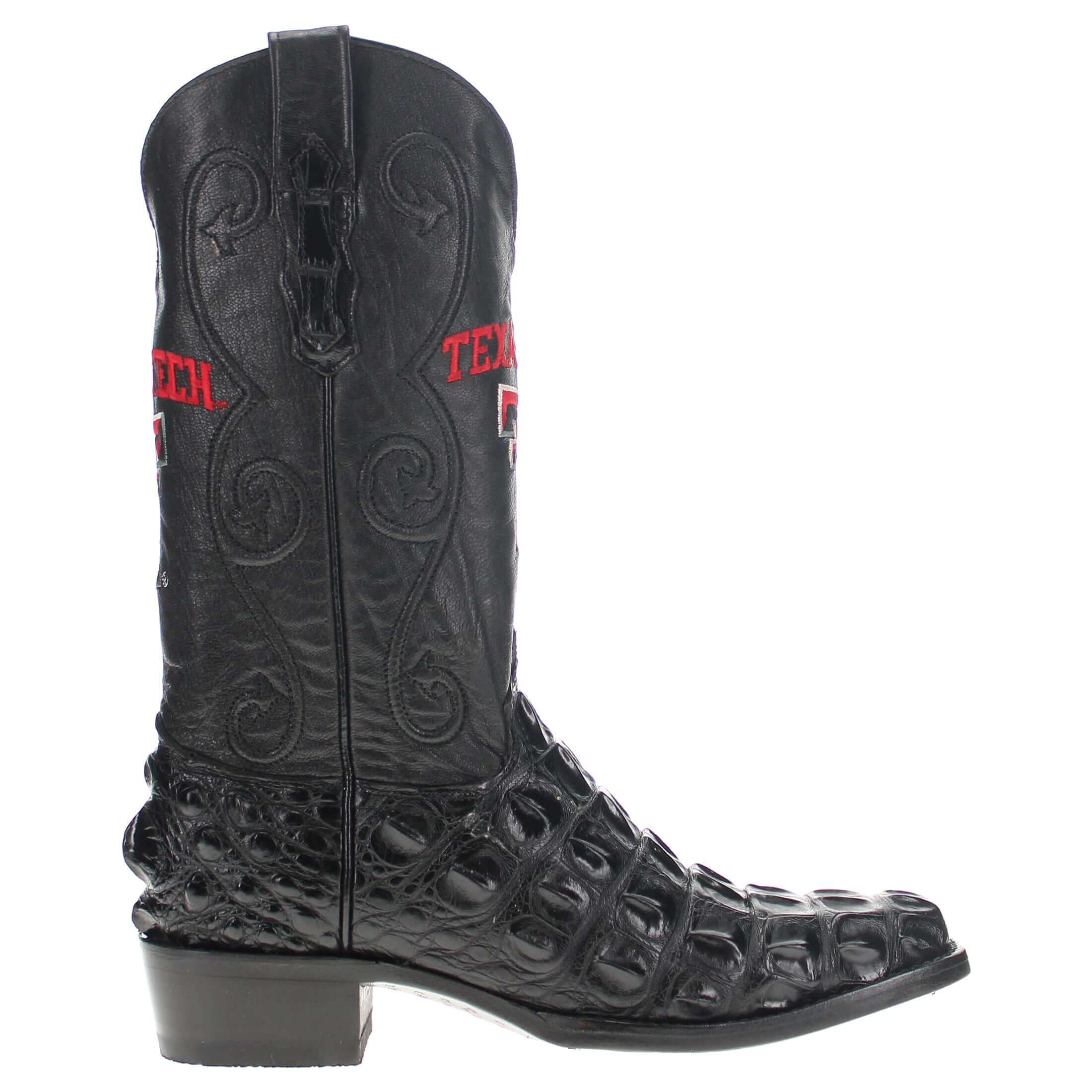Men's Texas Tech University Red Raiders Black Hornback American Alligator Cowboy Boots David by Vaccari #select-a-toe_jw