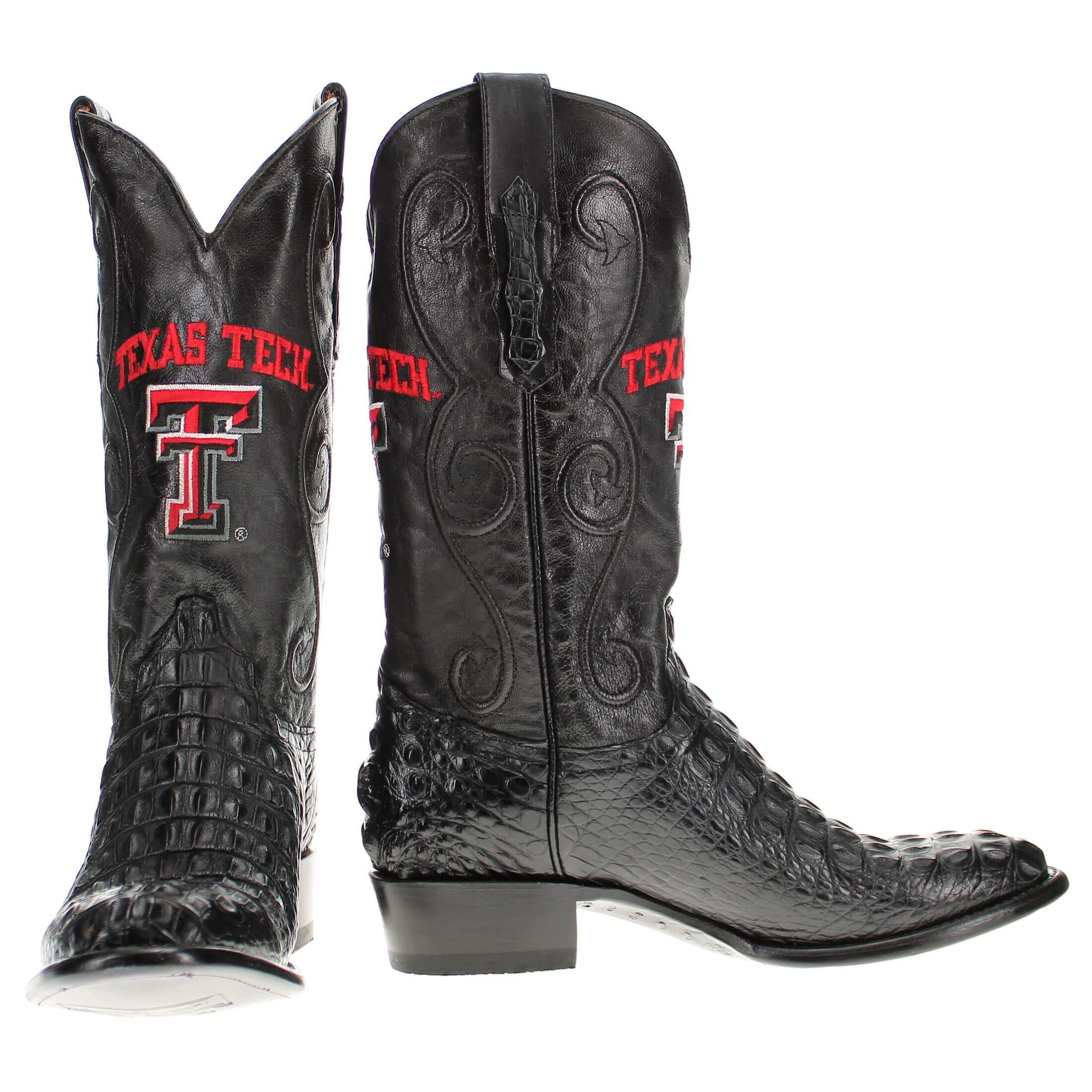Men's Texas Tech University Red Raiders Black Hornback American Alligator Cowboy Boots David by Vaccari #select-a-toe_round