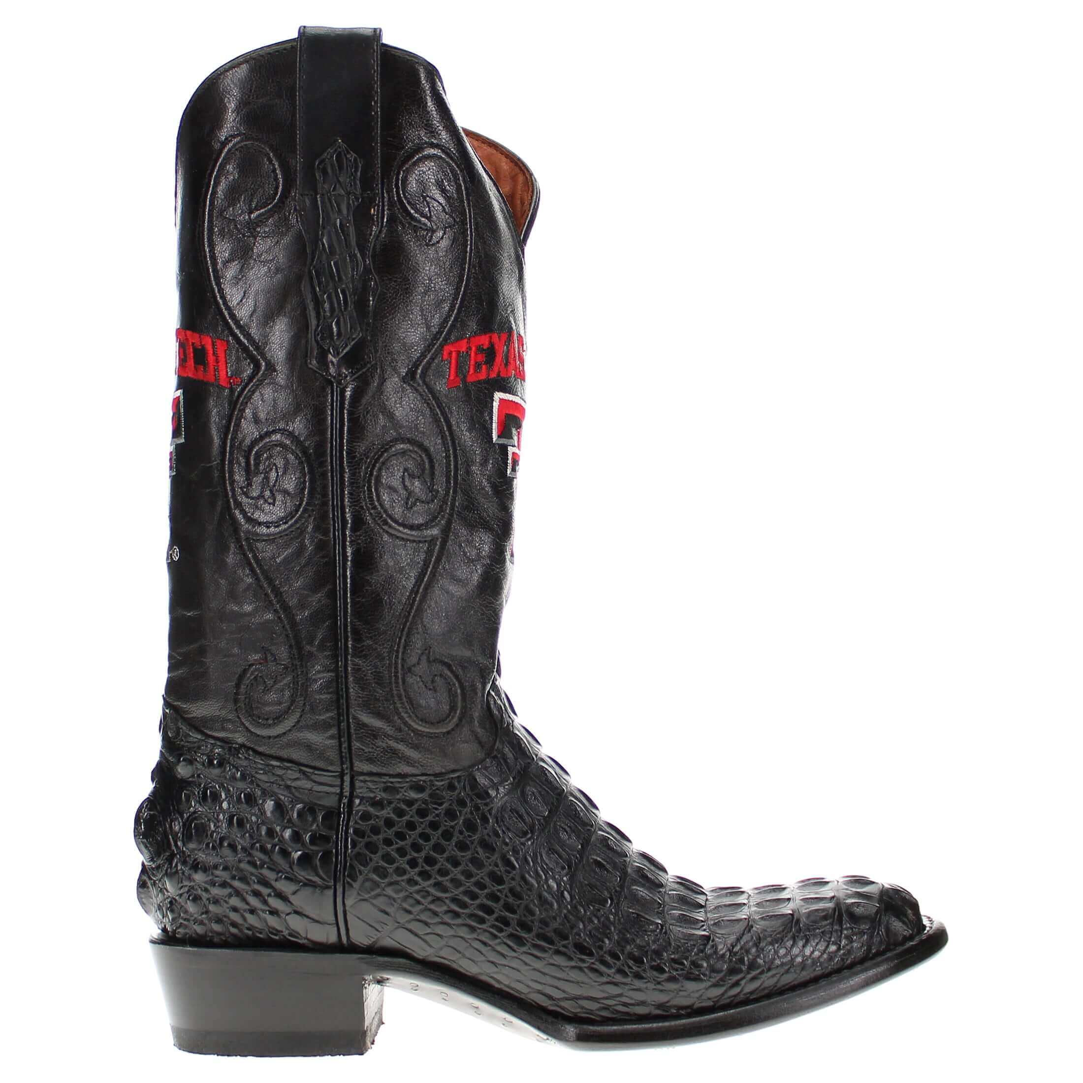 Men's Texas Tech University Red Raiders Black Hornback American Alligator Cowboy Boots David by Vaccari #select-a-toe_round