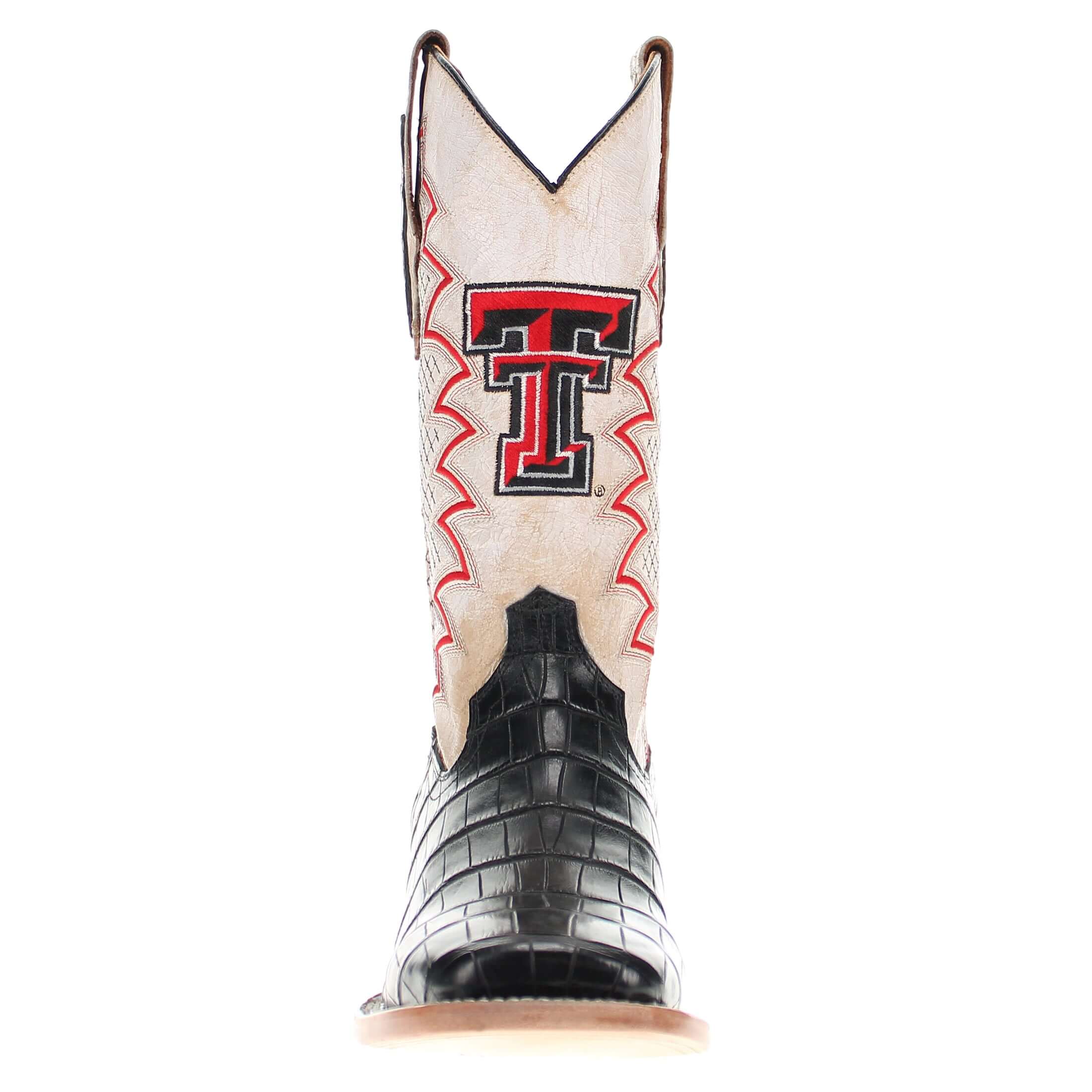 Men's Texas Tech University Red Raiders Cowboy Boots | Black Square Toe American Alligator Boots | Officially Licensed | Parker