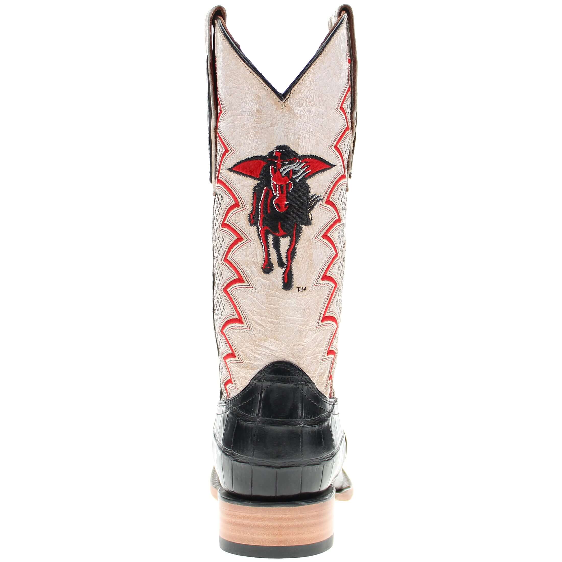 Men's Texas Tech University Red Raiders Cowboy Boots | Black Square Toe American Alligator Boots | Officially Licensed | Parker