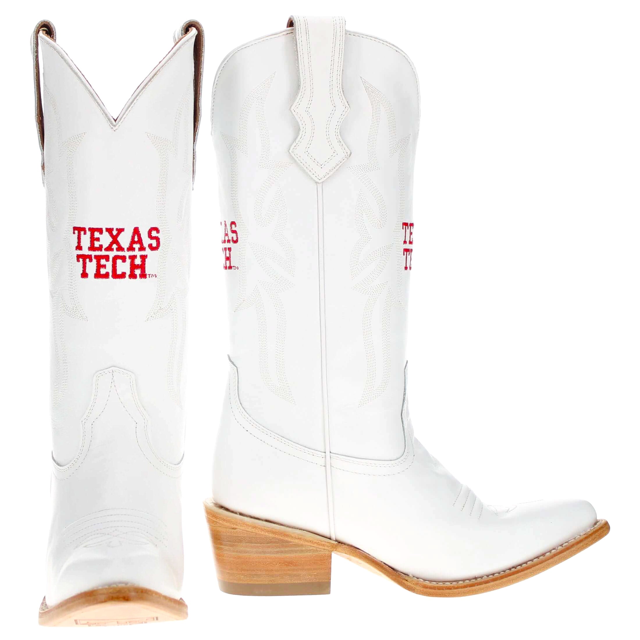 Women's Texas Tech Red Raiders All White Pointed Toe Cowgirl Boots Leighton Vaccari University