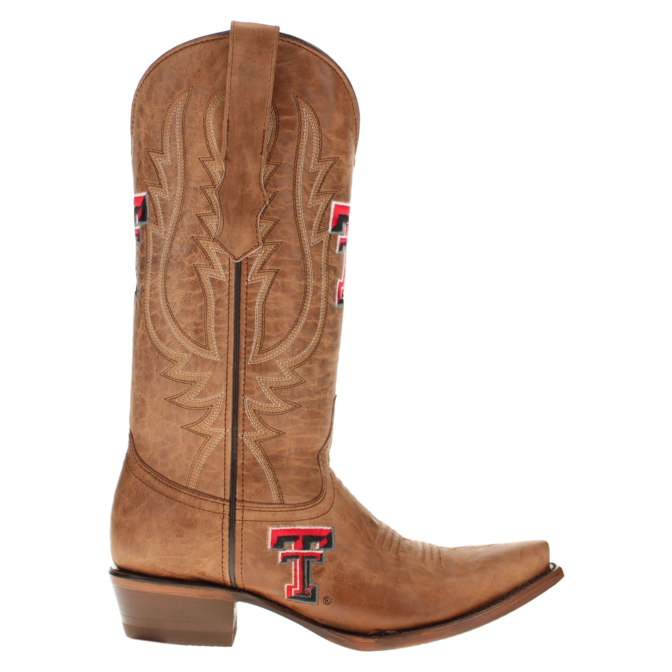 Women's Texas Tech Red Raiders Tan Leather Snip Toe Cowgirl Boots by Vaccari