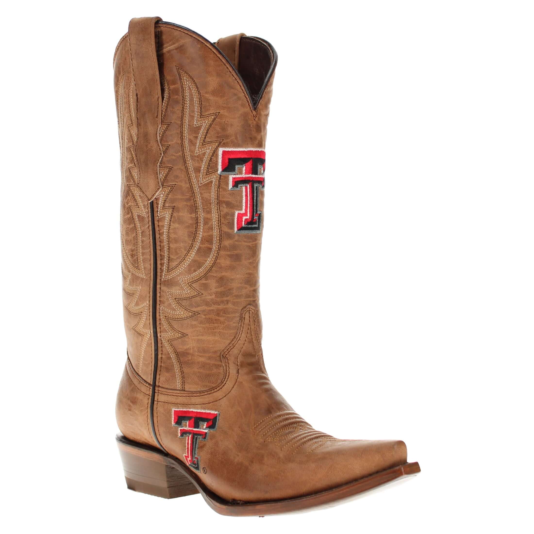 Women's Texas Tech Red Raiders Tan Leather Snip Toe Cowgirl Boots by Vaccari