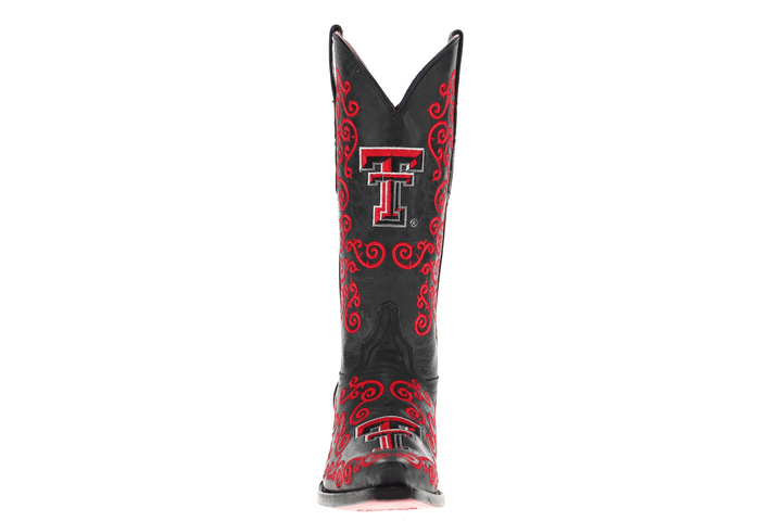Women's Texas Tech University Red Raiders Cowgirl Boots | Red Scroll Embroidery Black Snip Toe Boots | Officially Licensed | Claire