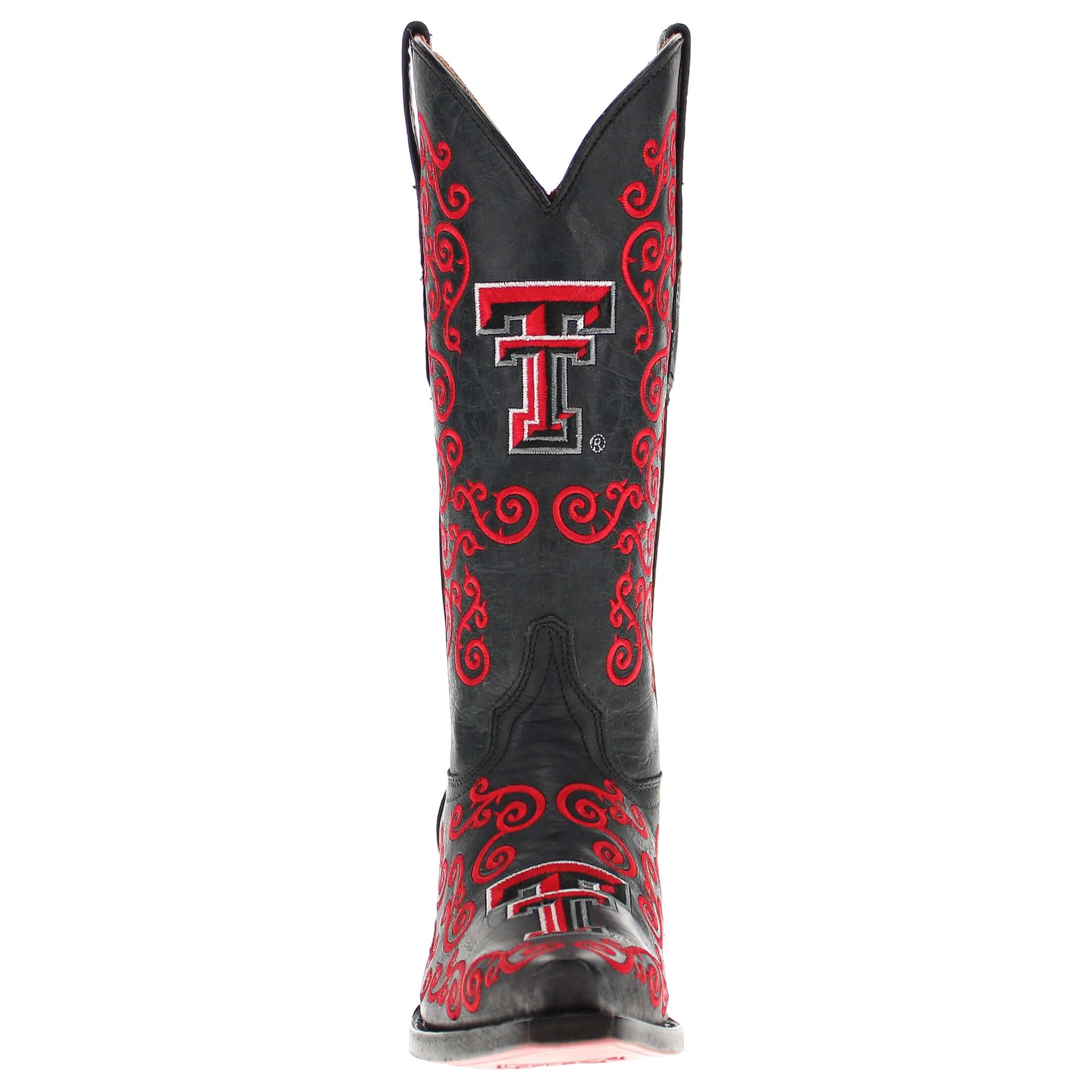Women's Texas Tech University Red Raiders Cowgirl Boots | Red Scroll Embroidery Black Snip Toe Boots | Officially Licensed | Claire