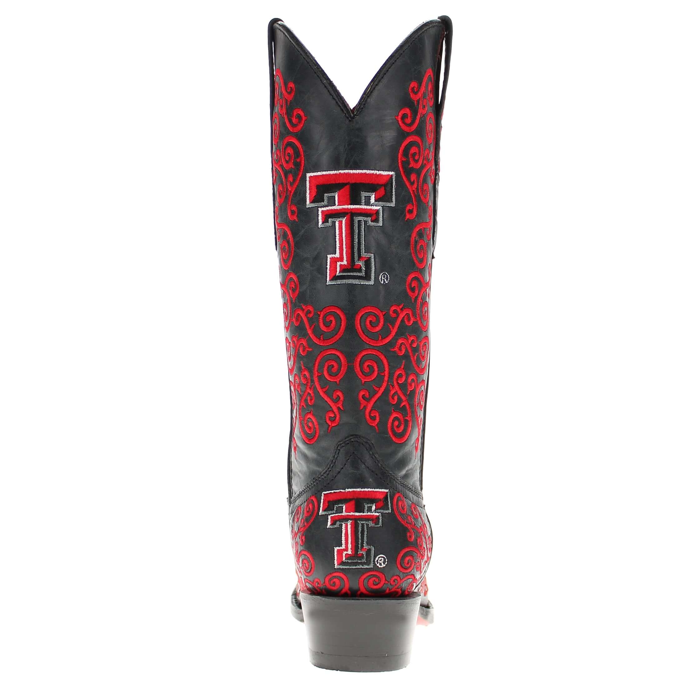 Women's Texas Tech University Red Raiders Cowgirl Boots | Red Scroll Embroidery Black Snip Toe Boots | Officially Licensed | Claire