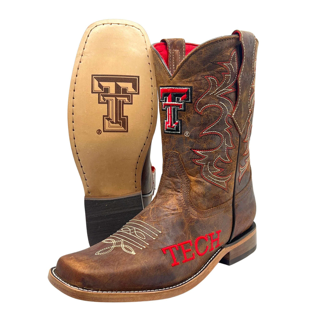 Kid's Texas Tech Red Raiders Brown Square Toe Cowboy Boots Blake by Vaccari