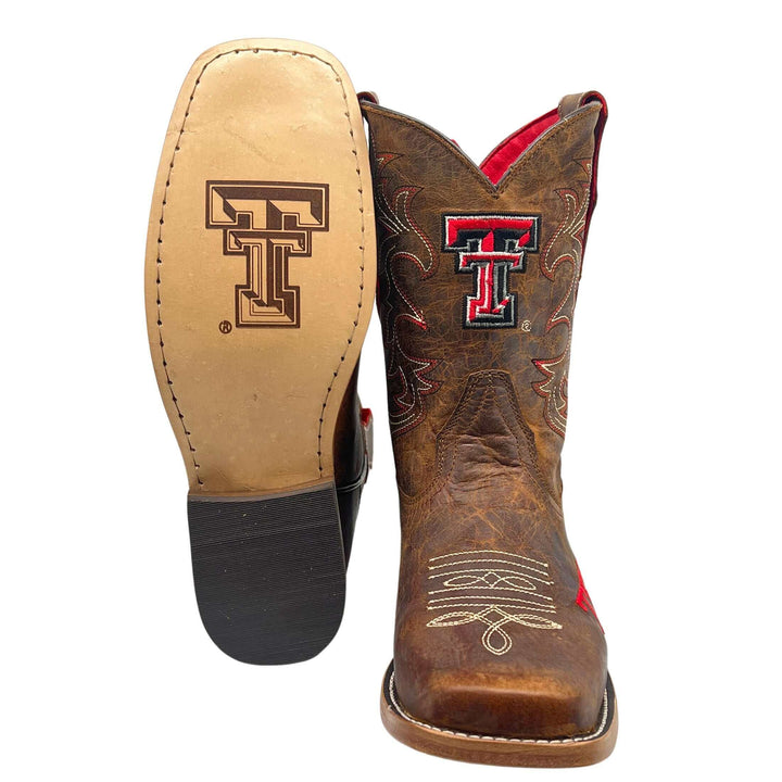 Kid's Texas Tech Red Raiders Brown Square Toe Cowboy Boots Blake by Vaccari