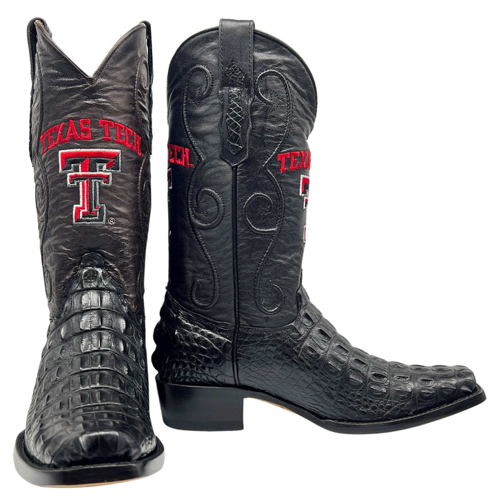 Men's Texas Tech University Red Raiders Black Hornback American Alligator Cowboy Boots David by Vaccari #select-a-toe_jw