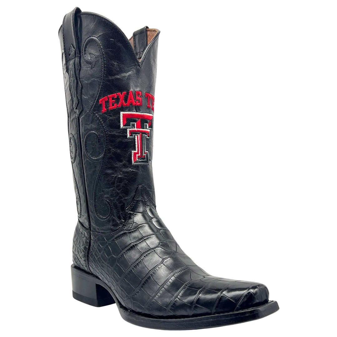 Men's Texas Tech Red Raiders Black American Alligator Belly Cowboy Boots James by Vaccari #select-a-toe_jw