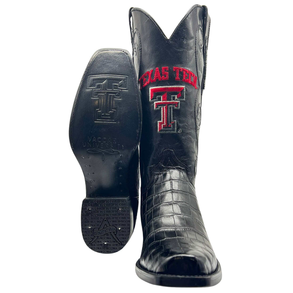 Men's Texas Tech Red Raiders Black American Alligator Belly Cowboy Boots James by Vaccari #select-a-toe_jw