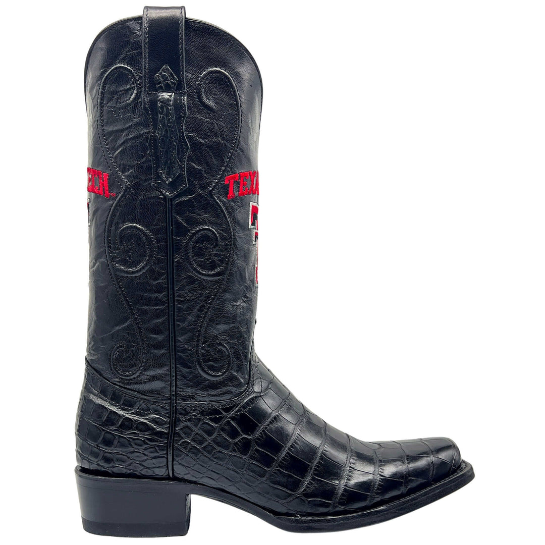 Men's Texas Tech Red Raiders Black American Alligator Belly Cowboy Boots James by Vaccari #select-a-toe_jw