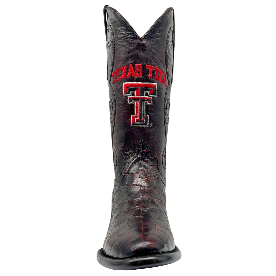 Men's Texas Tech Red Raiders Black Cherry Round Toe American Alligator Belly Cowboy Boots James by Vaccari