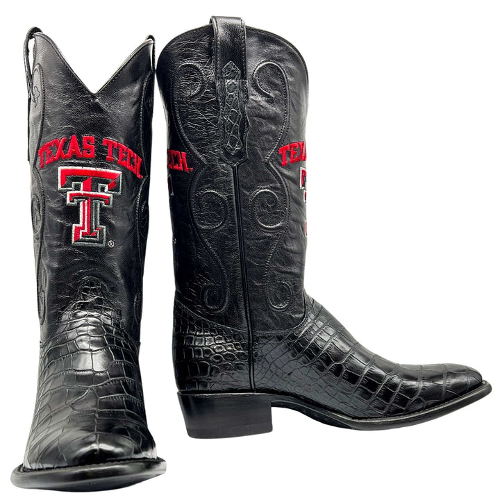 Men's Texas Tech Red Raiders Black American Alligator Belly Cowboy Boots James by Vaccari #select-a-toe_round