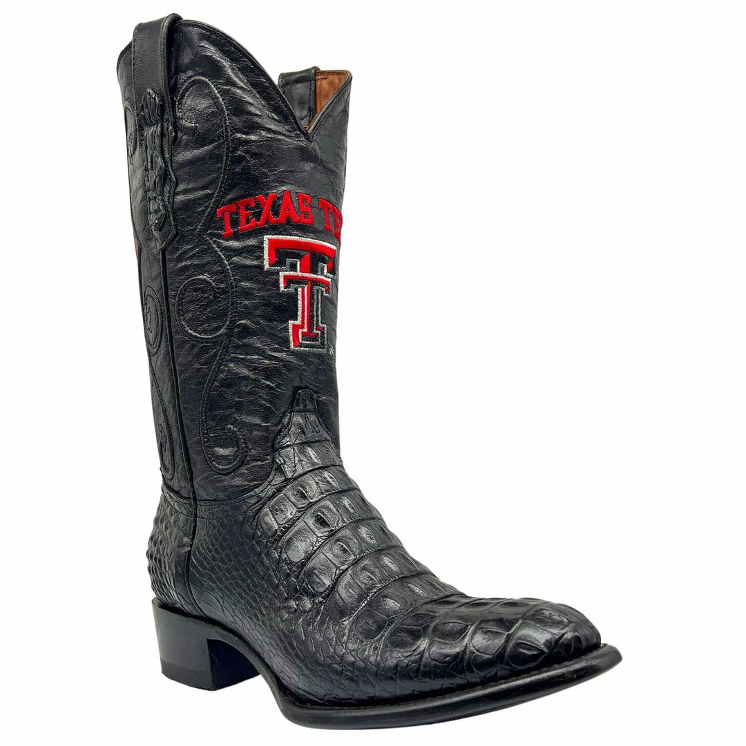 Men's Texas Tech University Red Raiders Black Hornback American Alligator Cowboy Boots David by Vaccari #select-a-toe_round