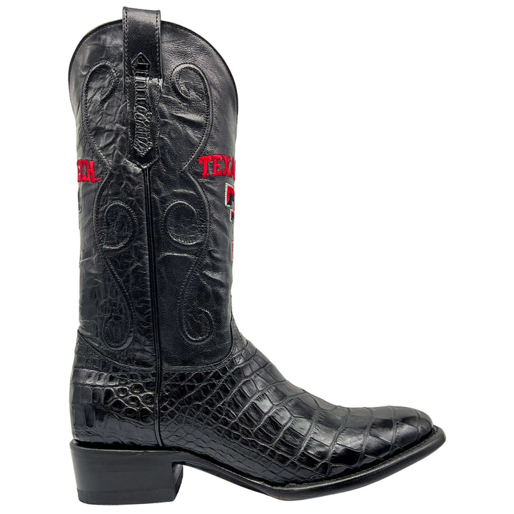 Men's Texas Tech Red Raiders Black American Alligator Belly Cowboy Boots James by Vaccari #select-a-toe_round