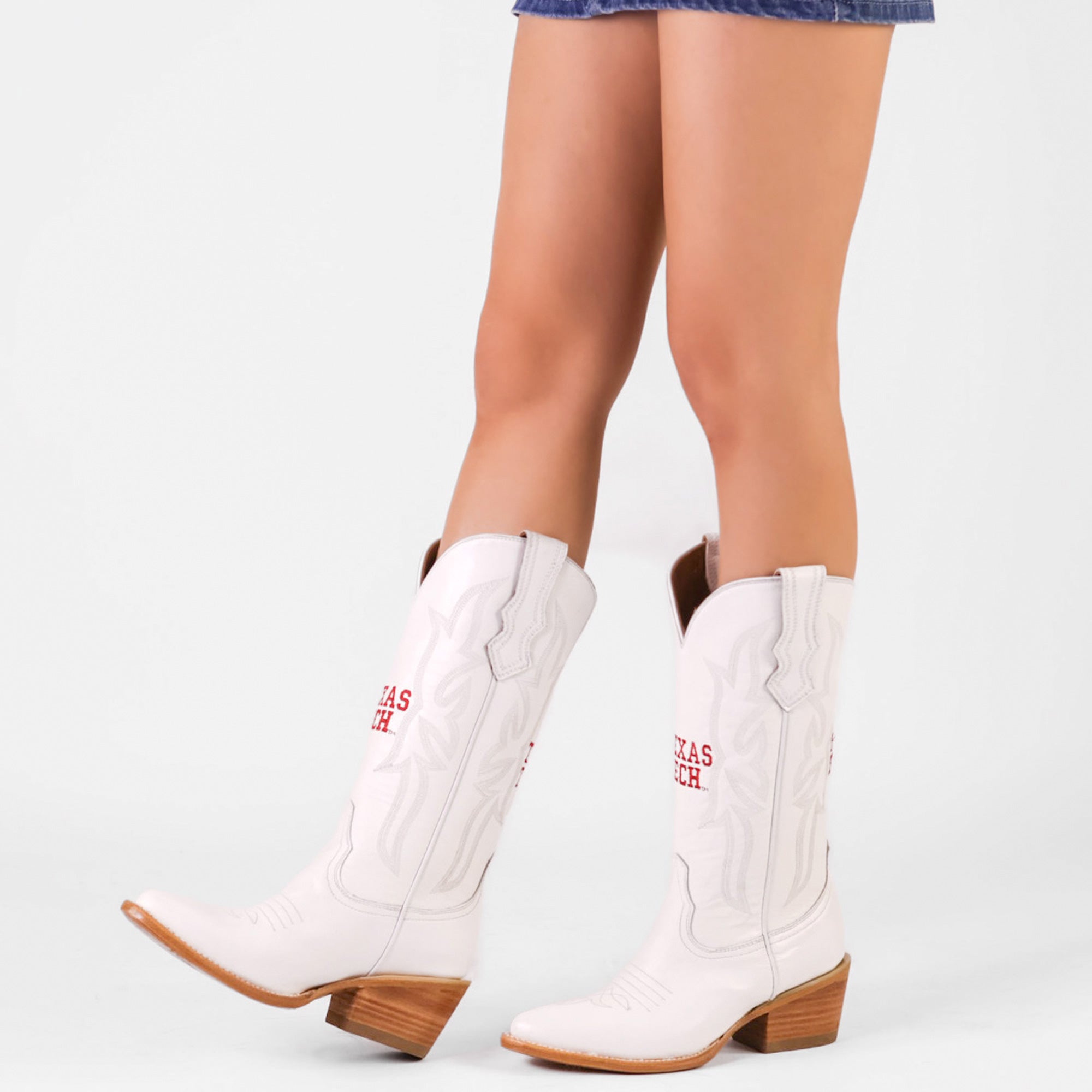 Women's Texas Tech Red Raiders All White Pointed Toe Cowgirl Boots Leighton Vaccari University