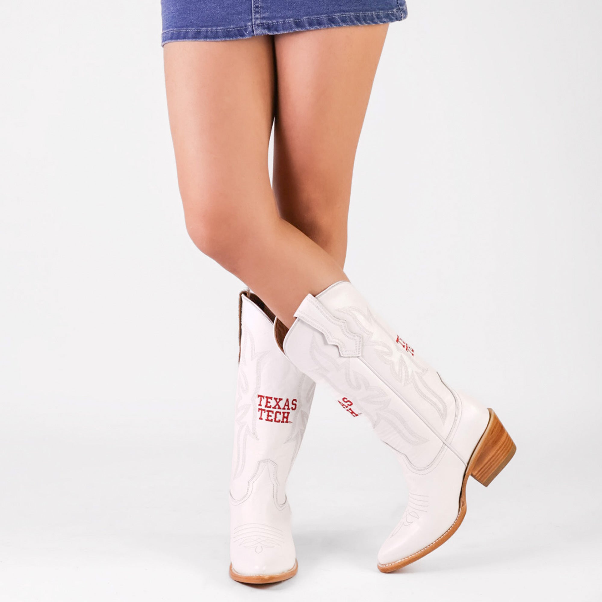 Women's Texas Tech Red Raiders All White Pointed Toe Cowgirl Boots Leighton Vaccari University
