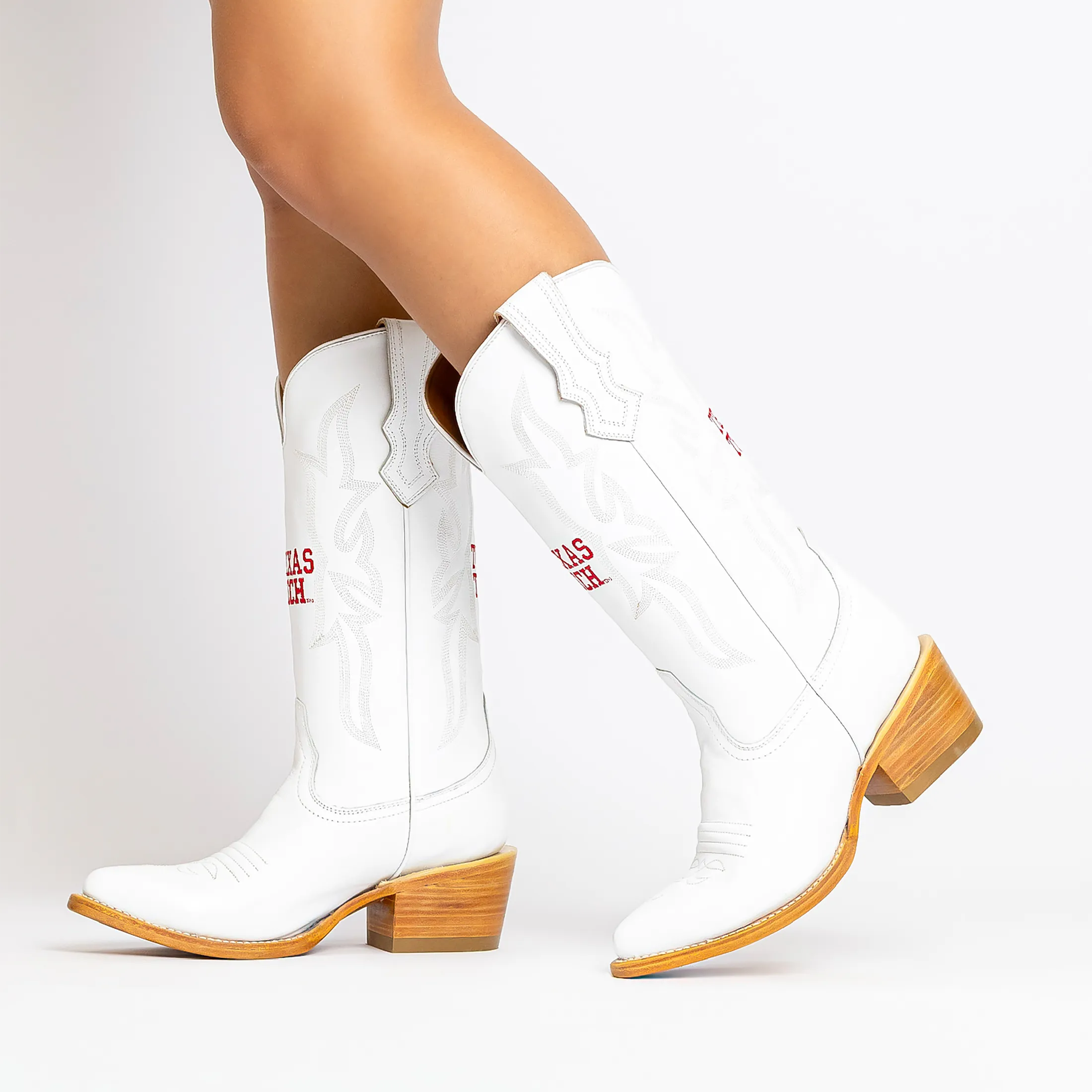 Women's Texas Tech Red Raiders All White Pointed Toe Cowgirl Boots Leighton Vaccari University