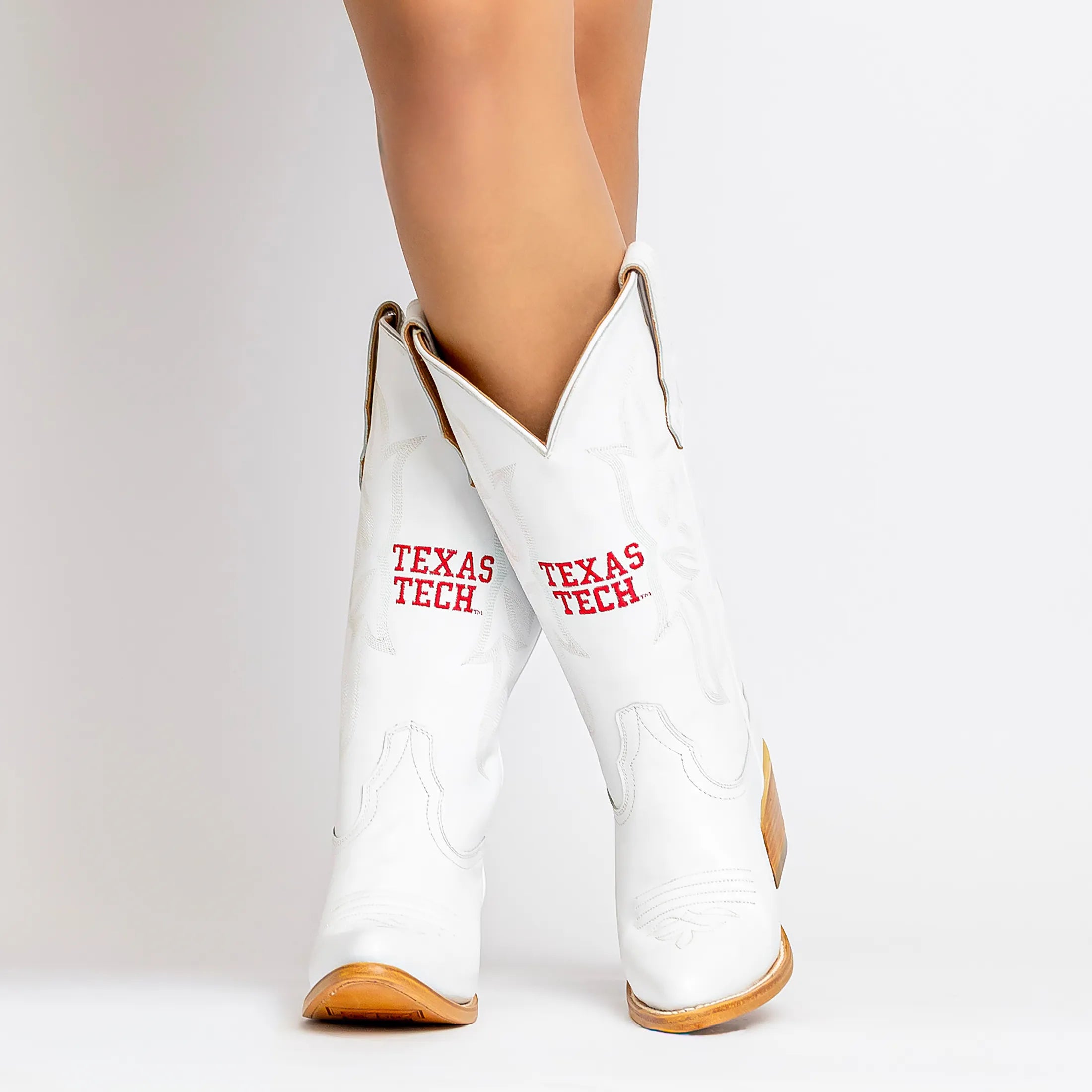 Women's Texas Tech Red Raiders All White Pointed Toe Cowgirl Boots Leighton Vaccari University