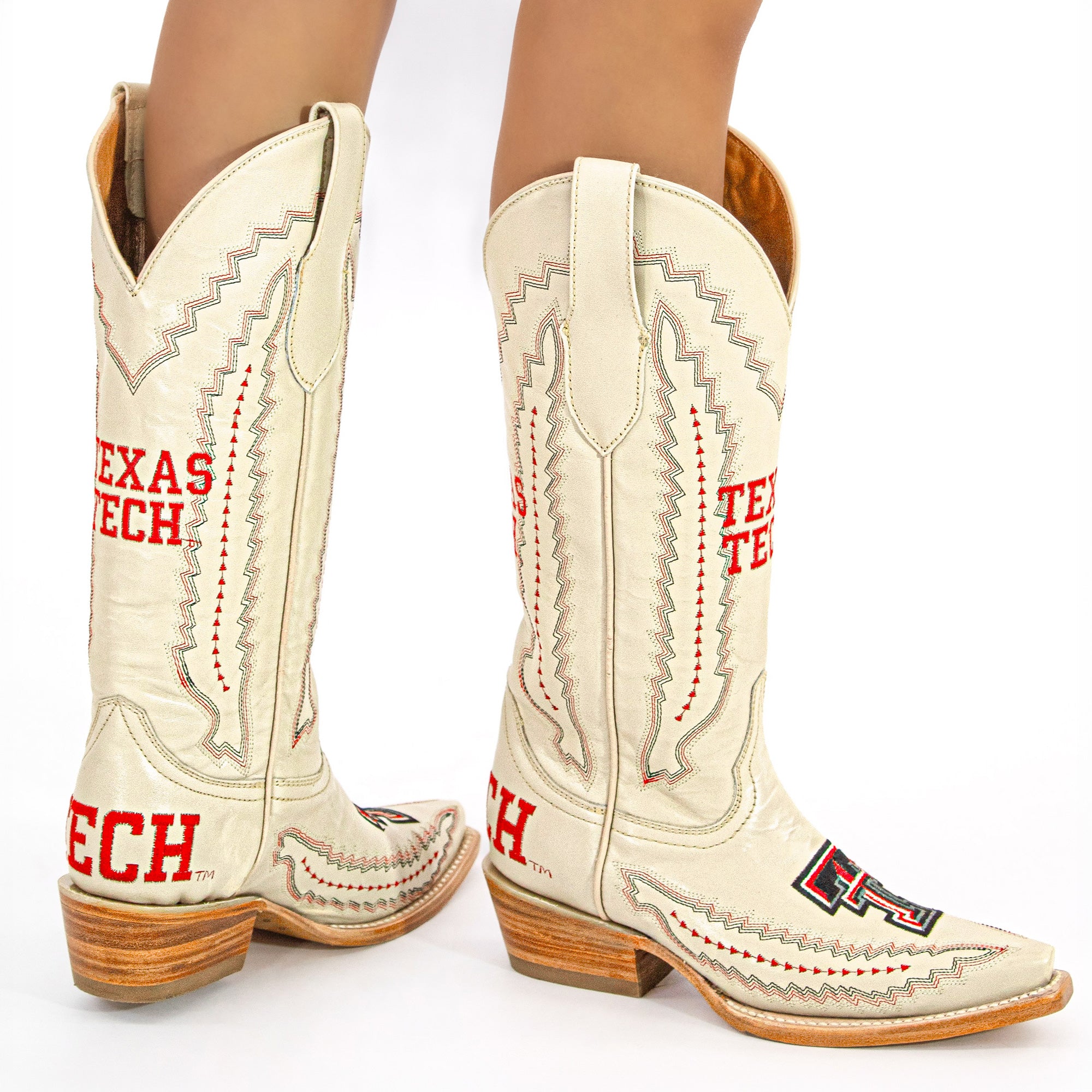 Women's Texas Tech Red Raiders Bone Leather Cowgirl Snip Toe Boots by Vaccari
