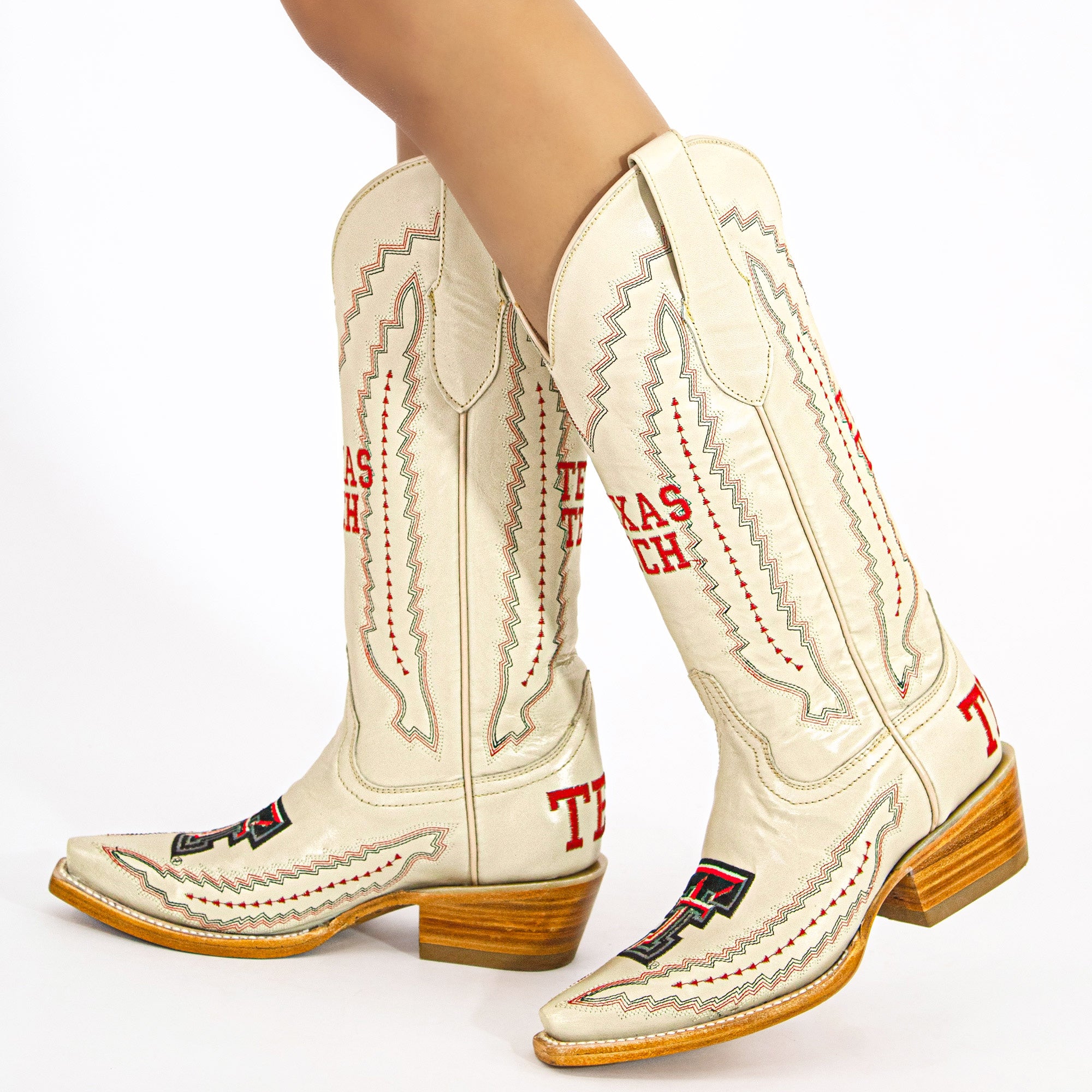 Women's Texas Tech Red Raiders Bone Leather Cowgirl Snip Toe Boots by Vaccari