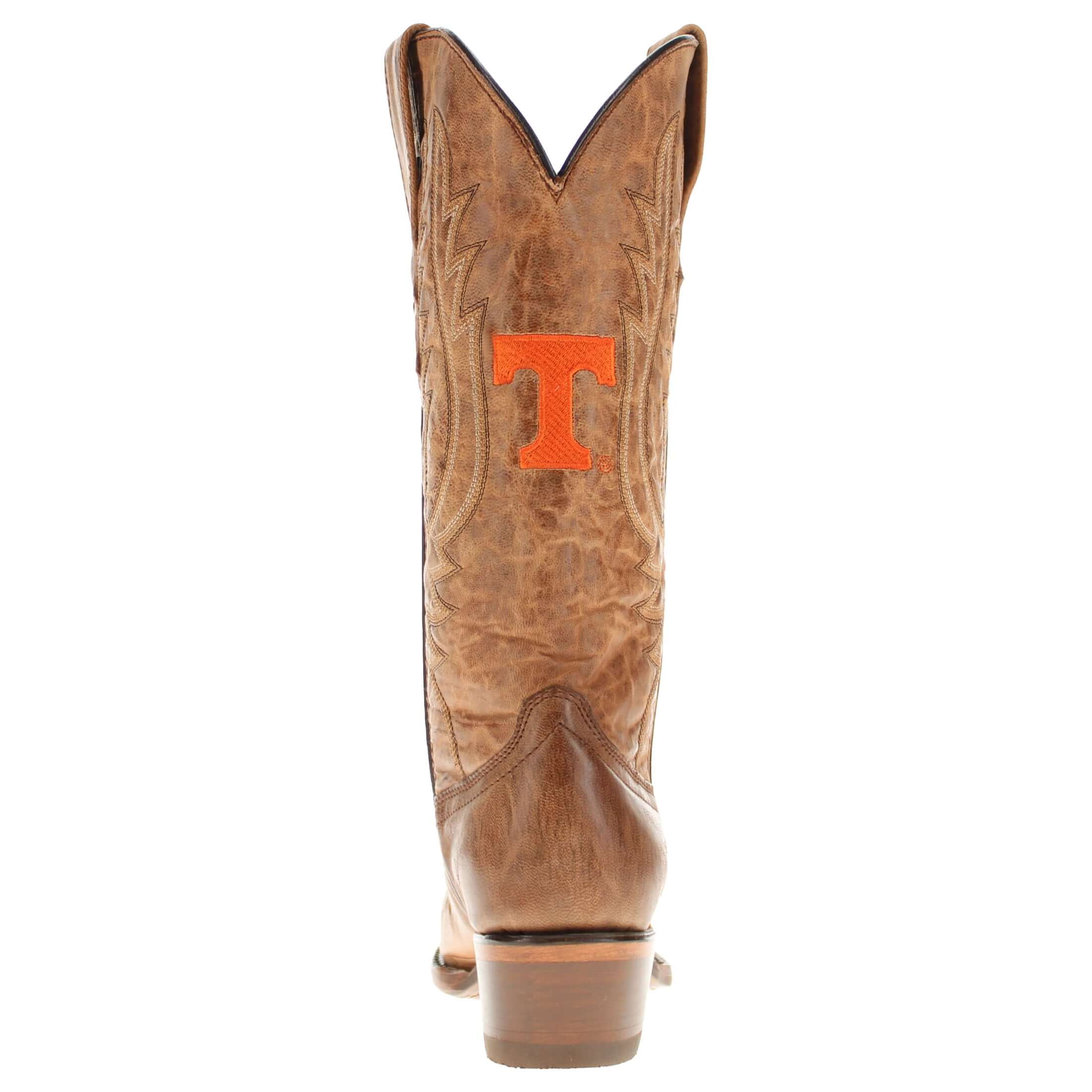 Women's University of Tennessee Vols Tan Leather Snip Toe Cowgirl Boots by Vaccari