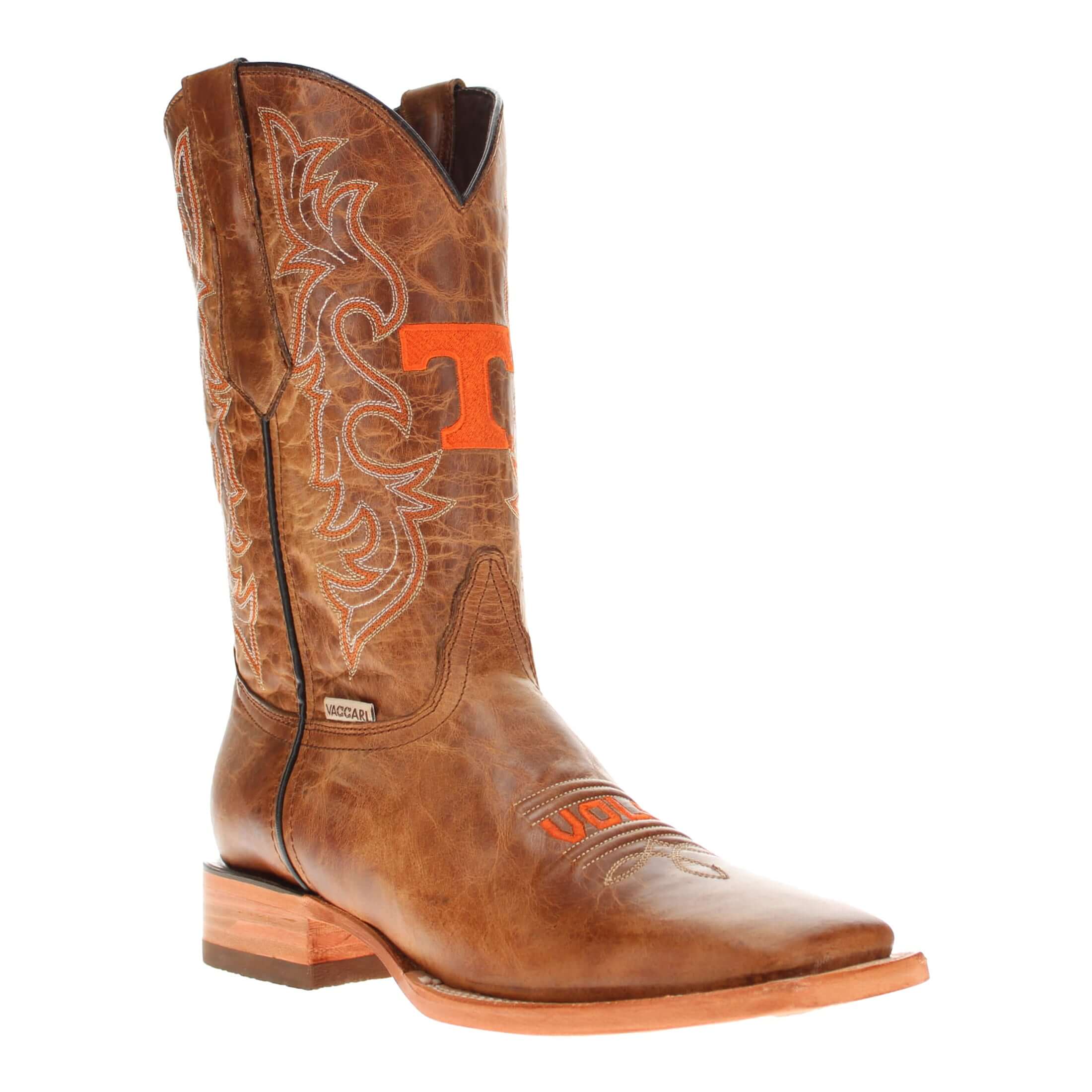 Men's University of Tennessee Vols Tan Leather Square Toe Cowboy Boots by Vaccari