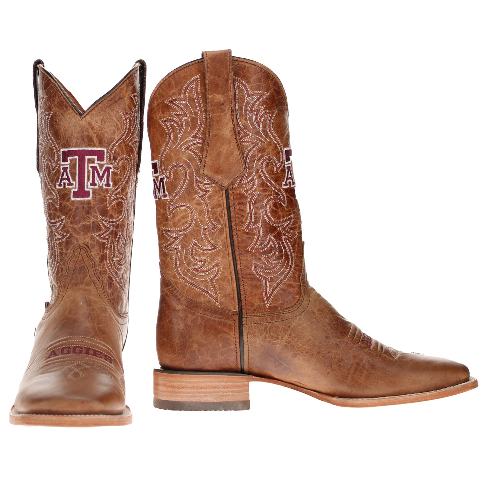 Men's Texas A&M Aggies Tan Leather Square Toe Cowboy Boots by Vaccari