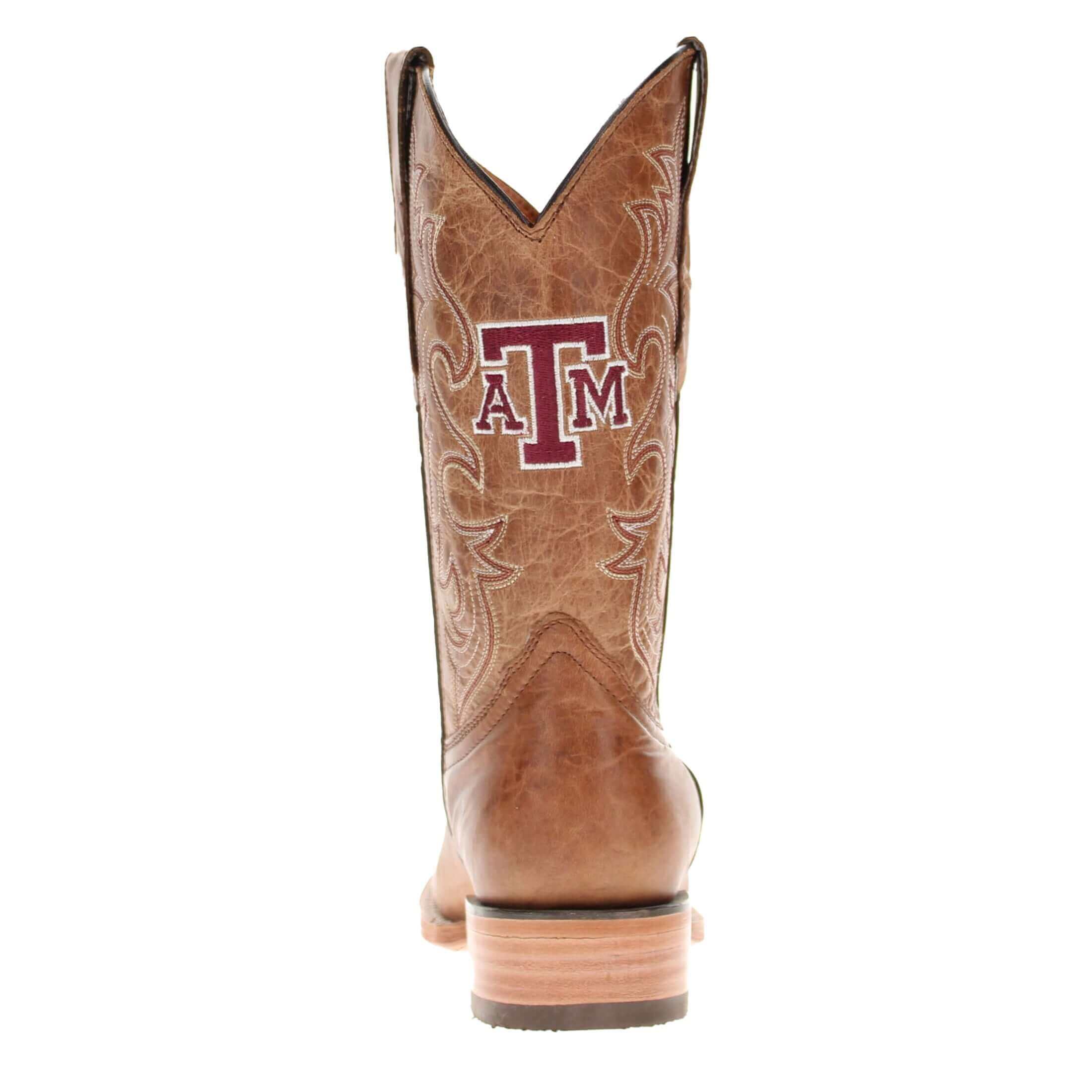 Men's Texas A&M Aggies Tan Leather Square Toe Cowboy Boots by Vaccari