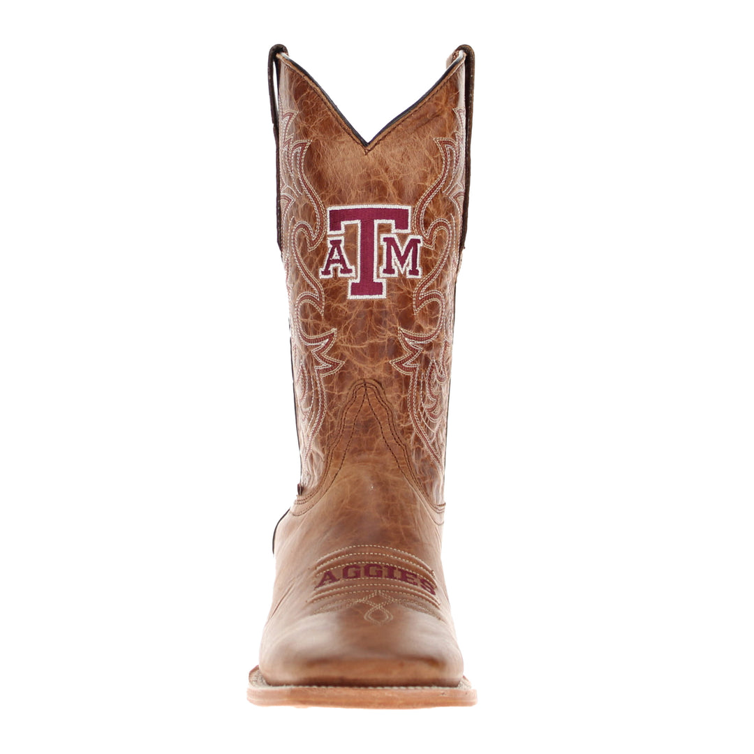 Men's Texas A&M Aggies Tan Leather Square Toe Cowboy Boots by Vaccari