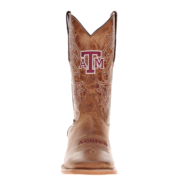 Men's Texas A&M Aggies Tan Leather Square Toe Cowboy Boots by Vaccari