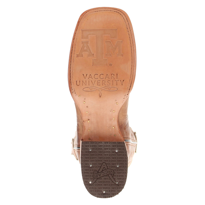 Men's Texas A&M Aggies Tan Leather Square Toe Cowboy Boots by Vaccari