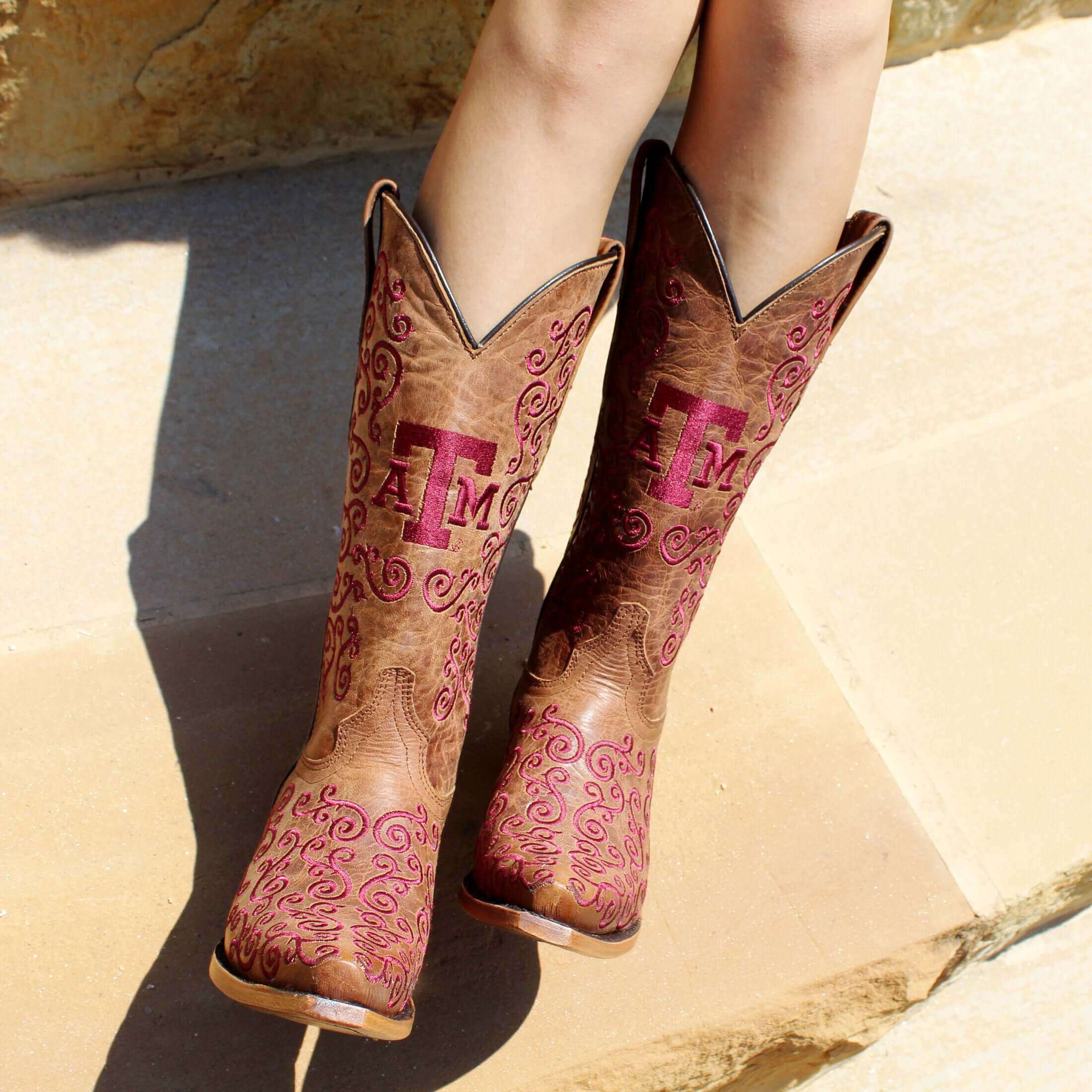 Women's Texas A&M University Scroll Embroidery Cowgirl Boots by Vaccari