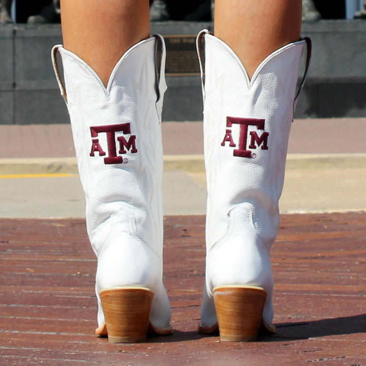 Women's Texas A&M Aggies All White Pointed Toe Cowgirl Boots Leighton Vaccari University