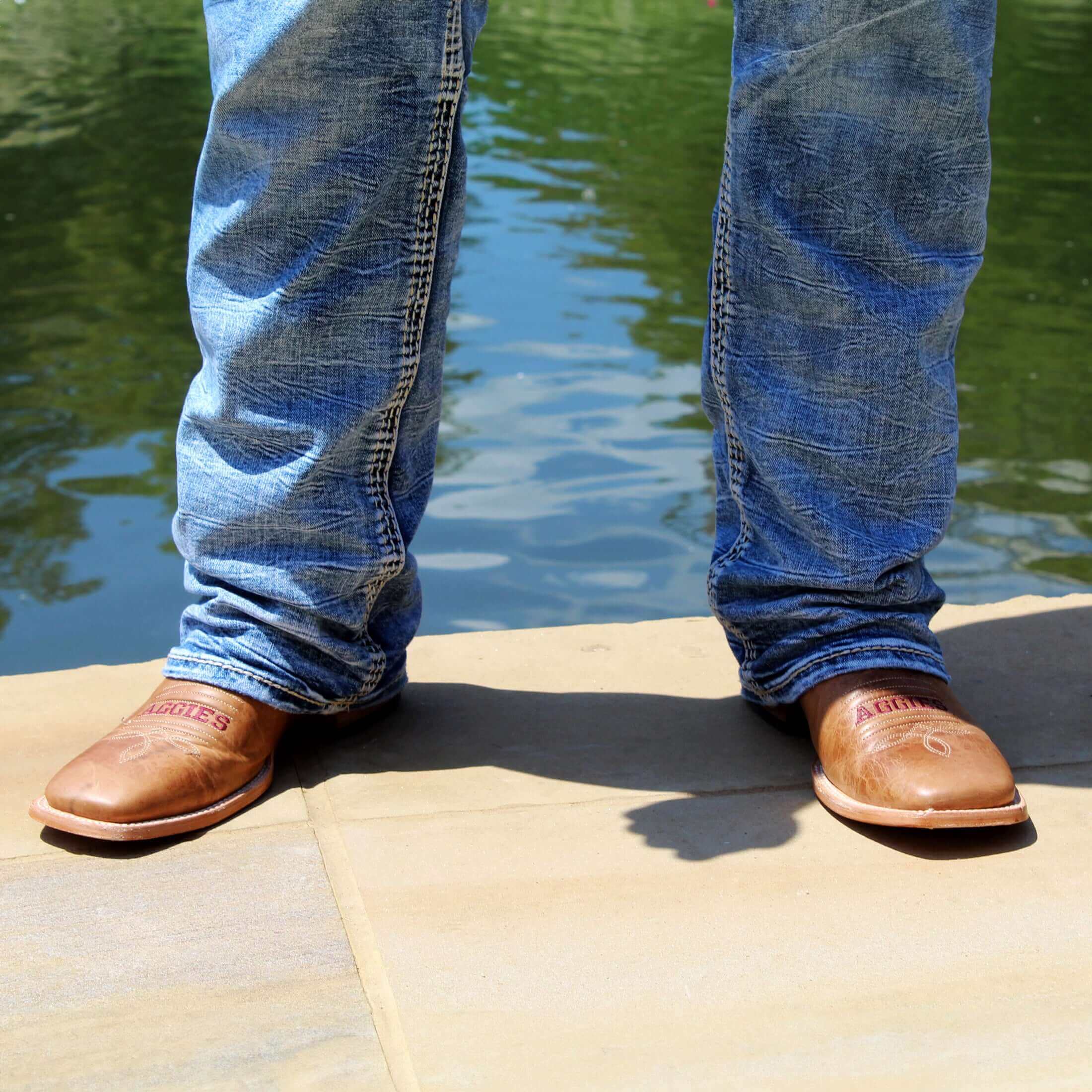 Men's Texas A&M Aggies Tan Leather Square Toe Cowboy Boots by Vaccari