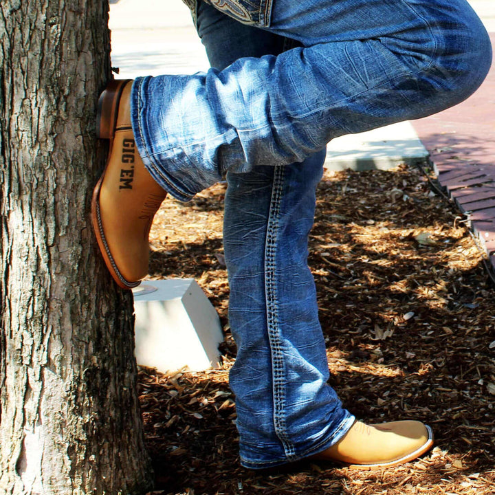 Men's University of Texas A&M Lasered Vamp Tan Cowboy Boots by Vaccari