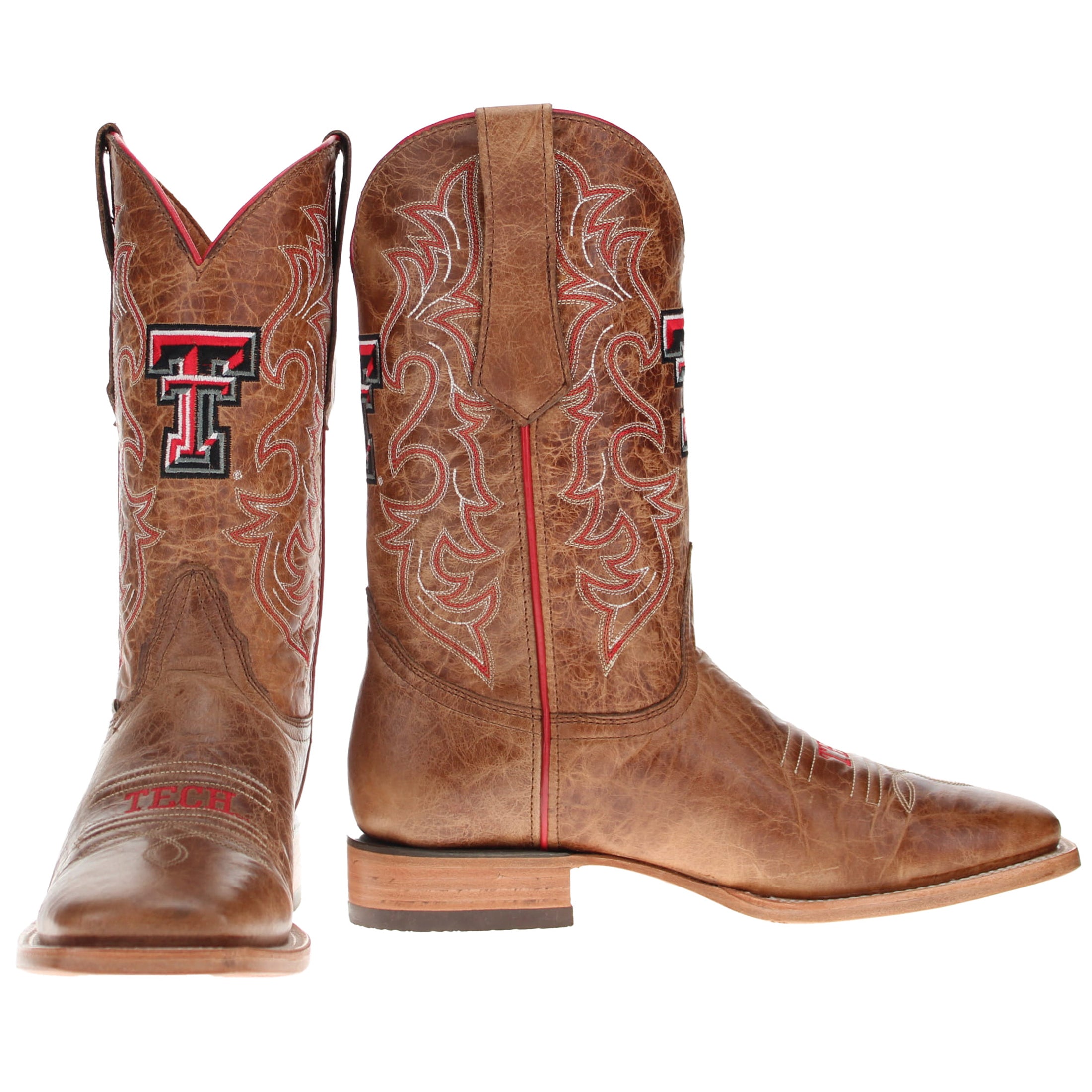 Men's Texas Tech Red Raiders Tan Leather Square Toe Cowboy Boots by Vaccari