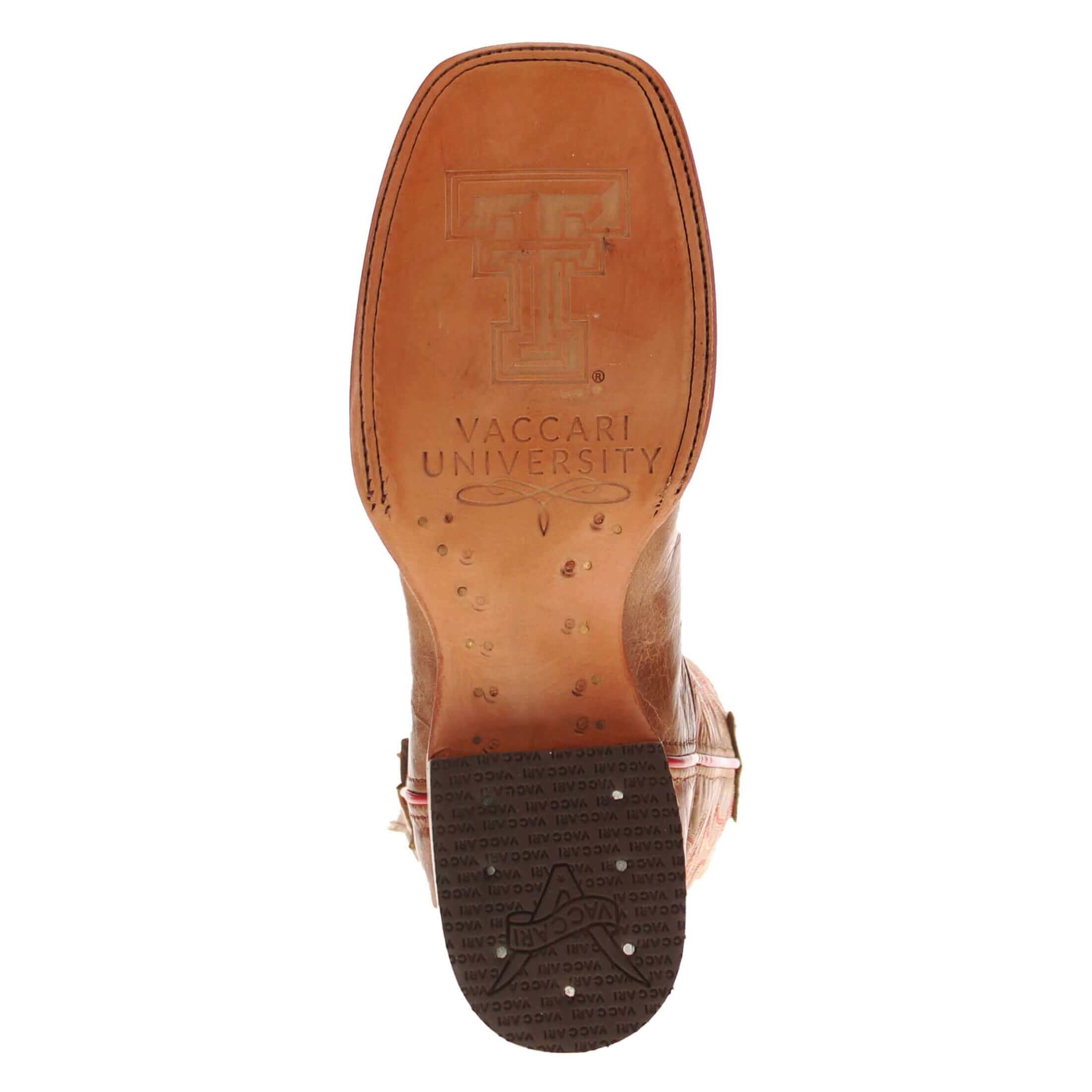 Men's Texas Tech Red Raiders Tan Leather Square Toe Cowboy Boots by Vaccari