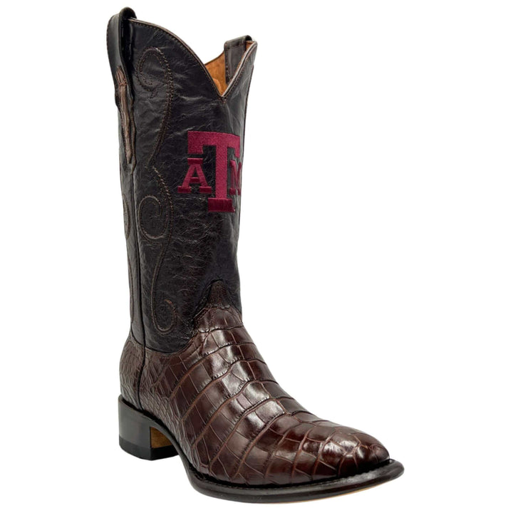 men's texas a&m aggies cowboy boots brown american alligator James round toe