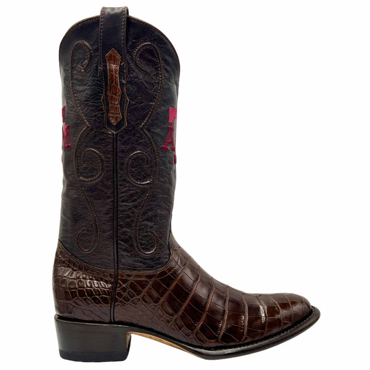 Men's Texas A&M Aggies Brown American Alligator Belly Cowboy Boots James by Vaccari #select-a-toe_round