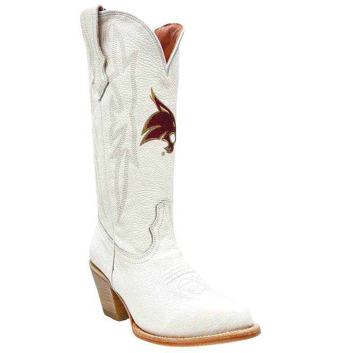 Women's Texas State University Bobcats All White Pointed Toe Cowgirl Boots Leighton by Vaccari