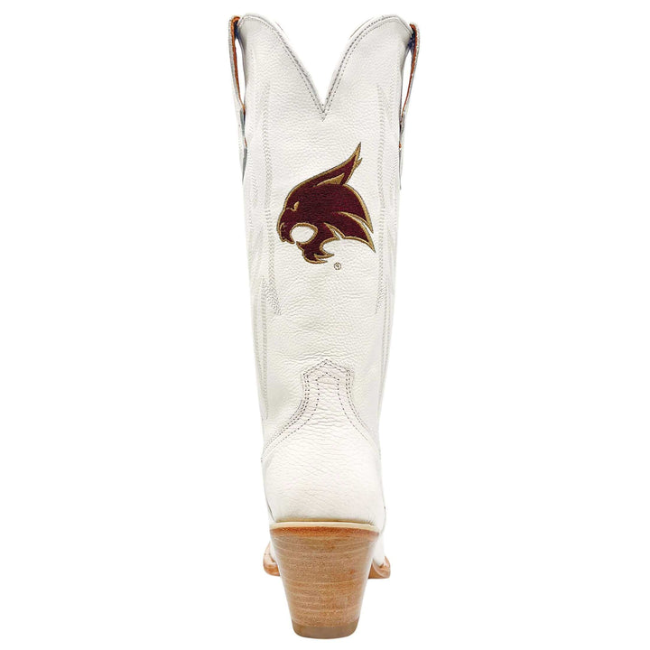 Women's Texas State University Bobcats All White Pointed Toe Cowgirl Boots Leighton by Vaccari