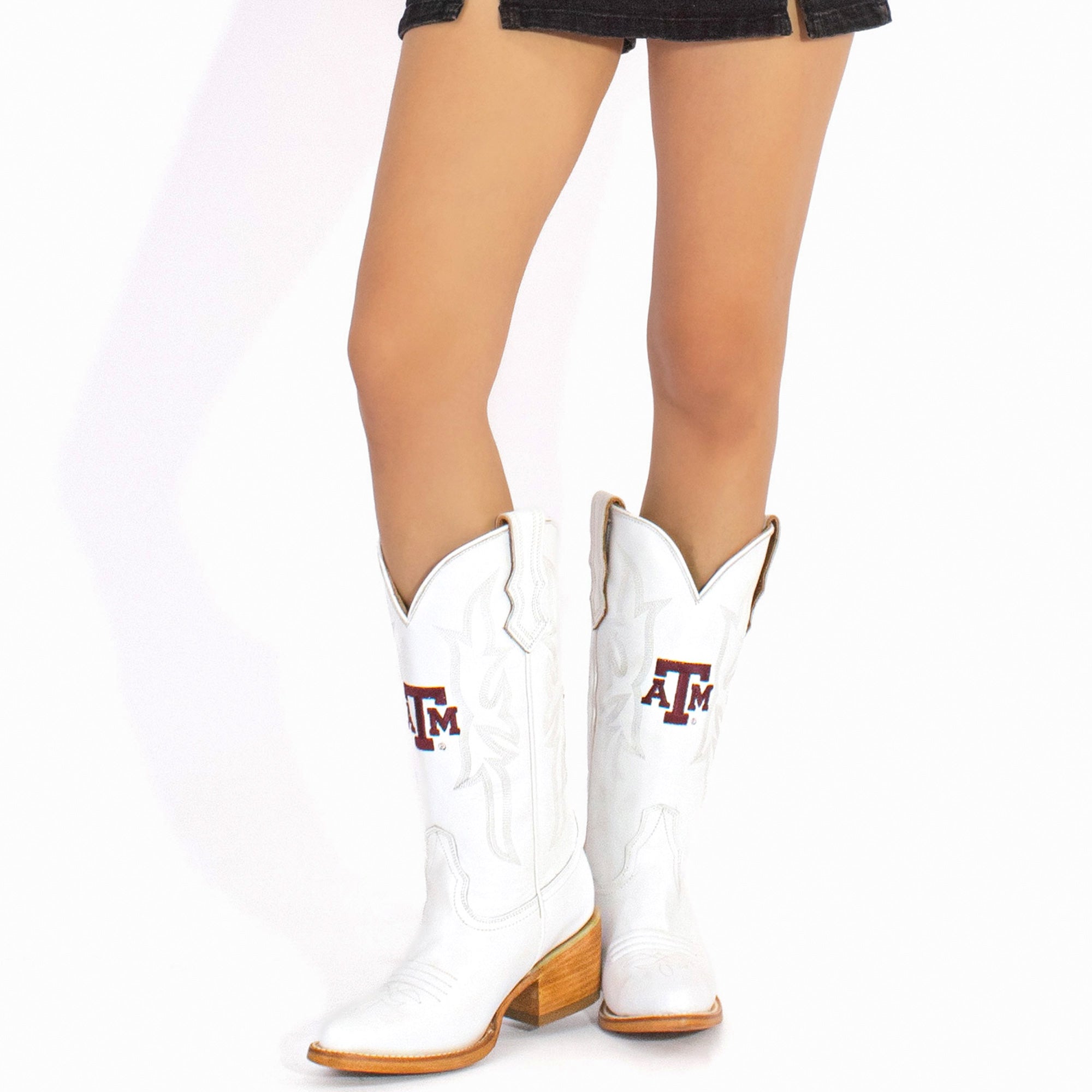 Women's Texas A&M Aggies All White Pointed Toe Cowgirl Boots Leighton Vaccari University