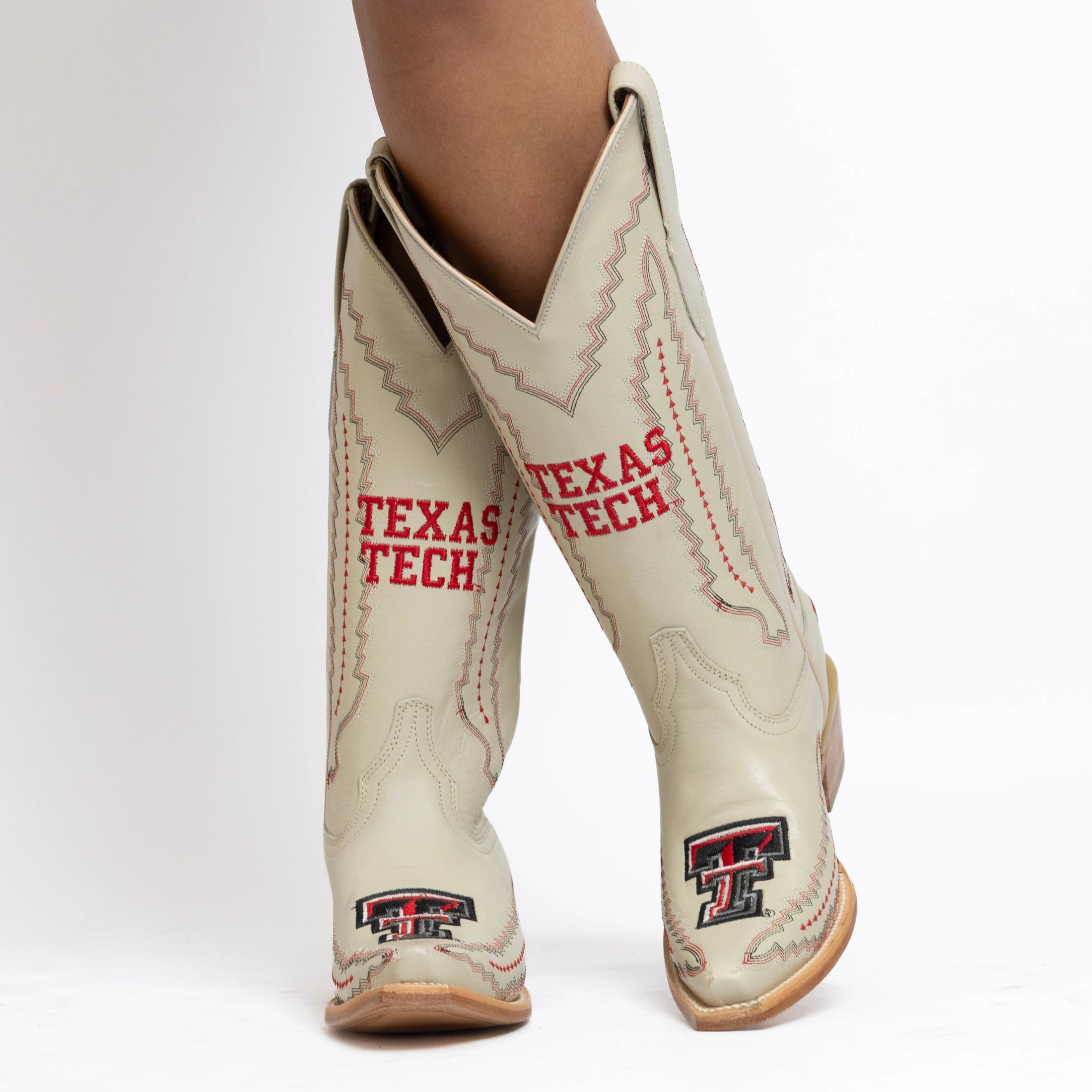 Women's Texas Tech Red Raiders Bone Leather Cowgirl Snip Toe Boots by Vaccari