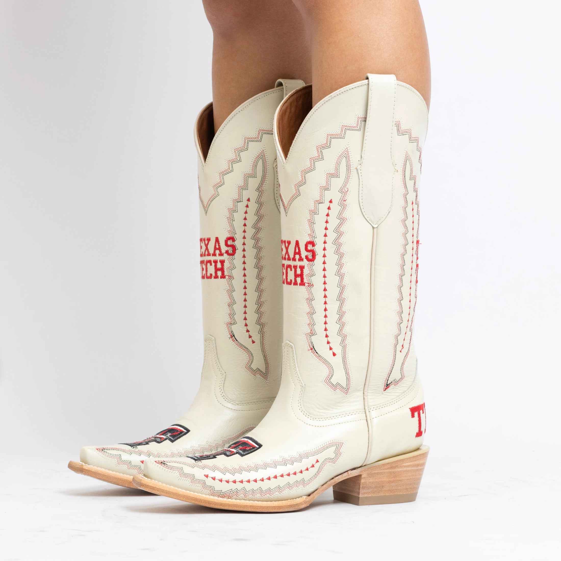 Women's Texas Tech Red Raiders Bone Leather Cowgirl Snip Toe Boots by Vaccari