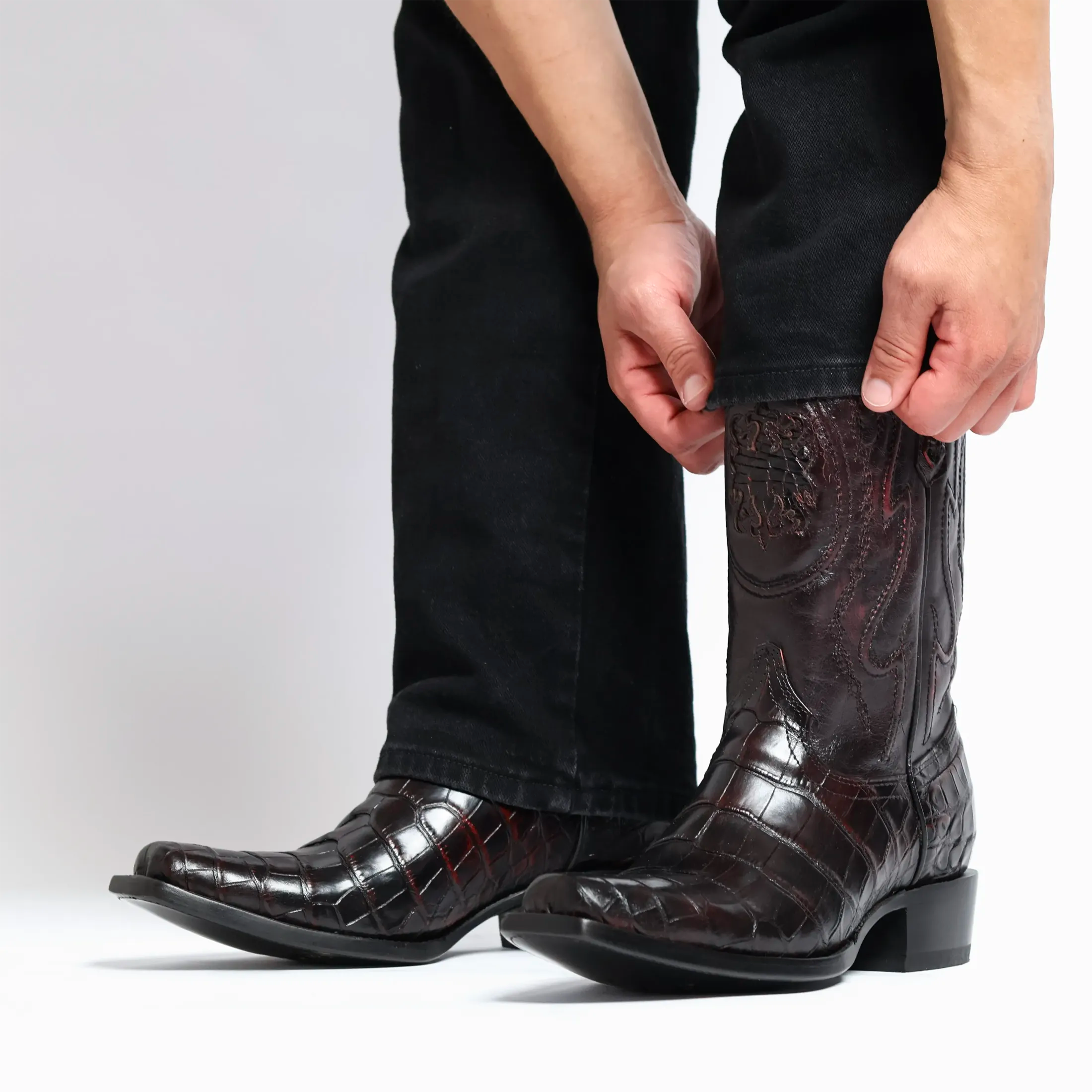 Men's Black Cherry American Alligator Cowboy Boots | Vaccari