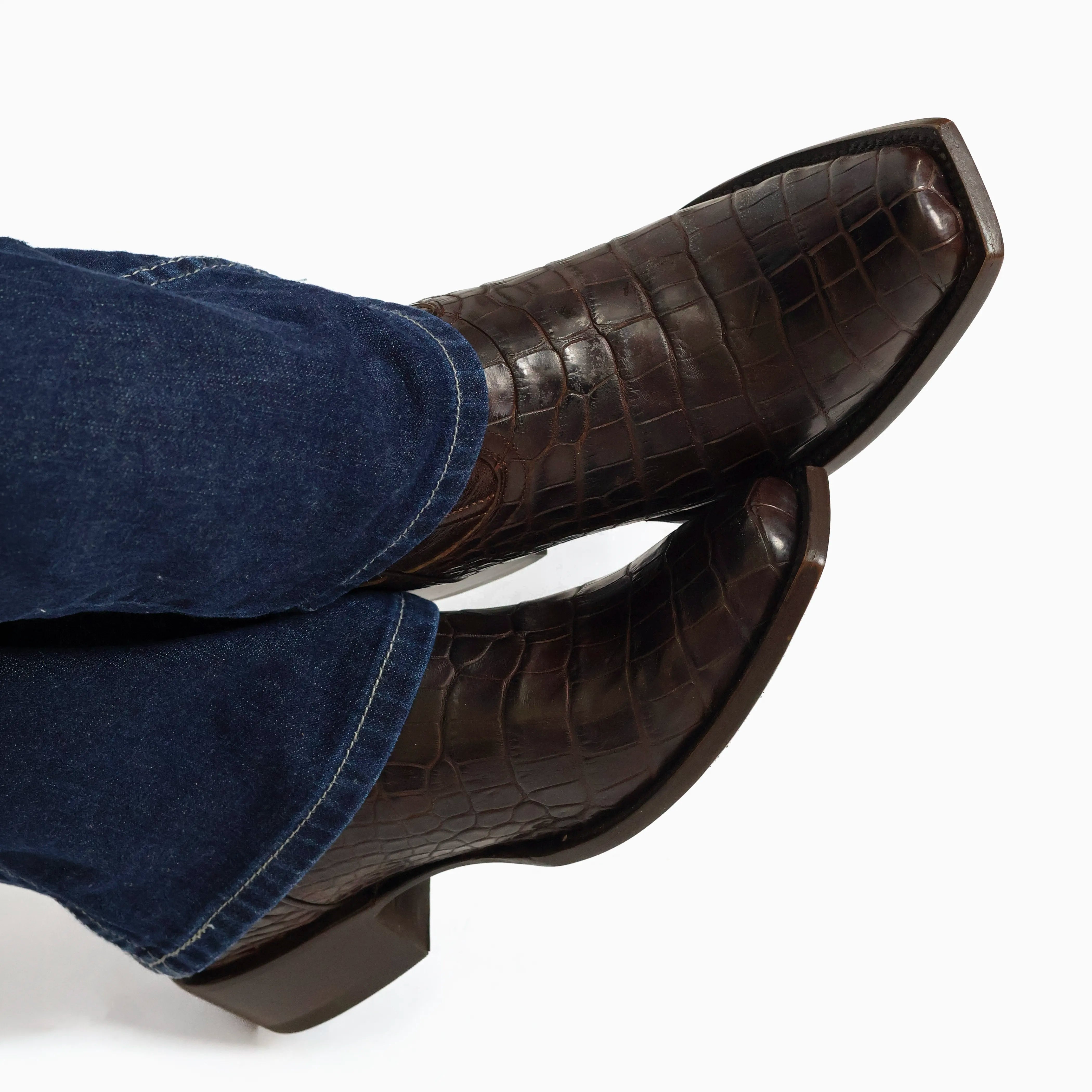 MEN'S AMERICAN ALLIGATOR BELLY MOCHA COWBOY BOOT by Vaccari